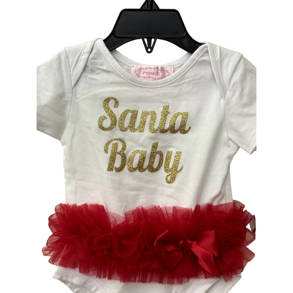 Popatu Santa Baby One Piece Tutus Crew Neck Short Sleeves White Red 18 Mos NWT - Picture 2 of 8